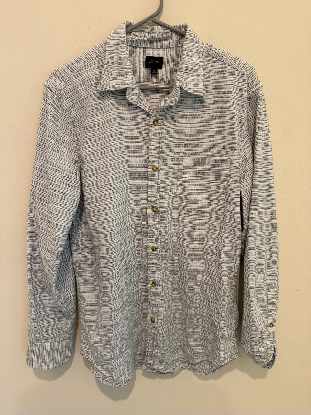 J. Crew Striped Button-Up Shirt — Navy & White Medium